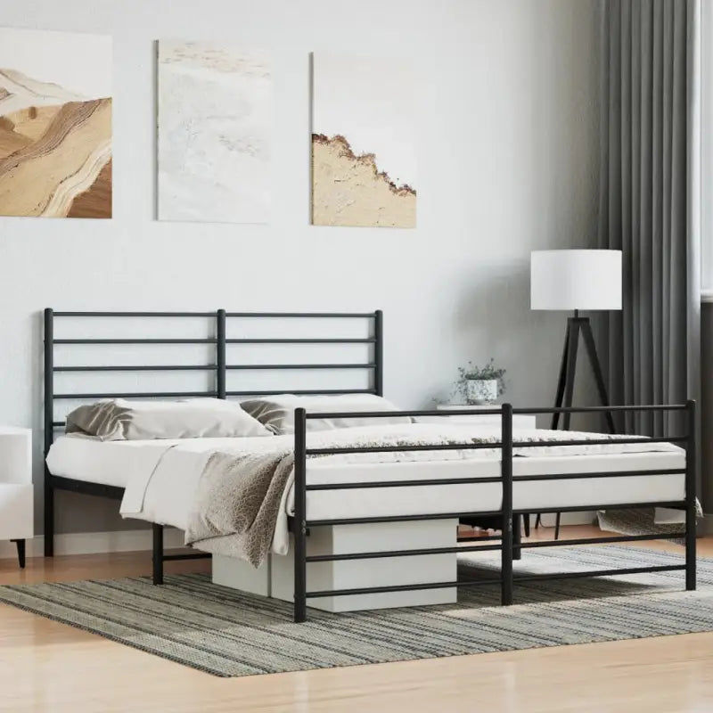 Robuust metalen latten bedframe met extra opbergruimte in klassiek design - Zwart / 120 x 190 cm / met hoofdbord &