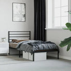 Robuust metalen latten bedframe met extra opbergruimte in klassiek design - Zwart / 90 x 190 cm / met hoofdbord