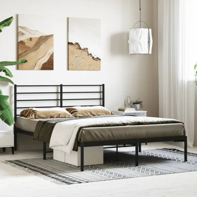 Robuust metalen latten bedframe met extra opbergruimte in klassiek design - Zwart / 160 x 200 cm / met hoofdbord