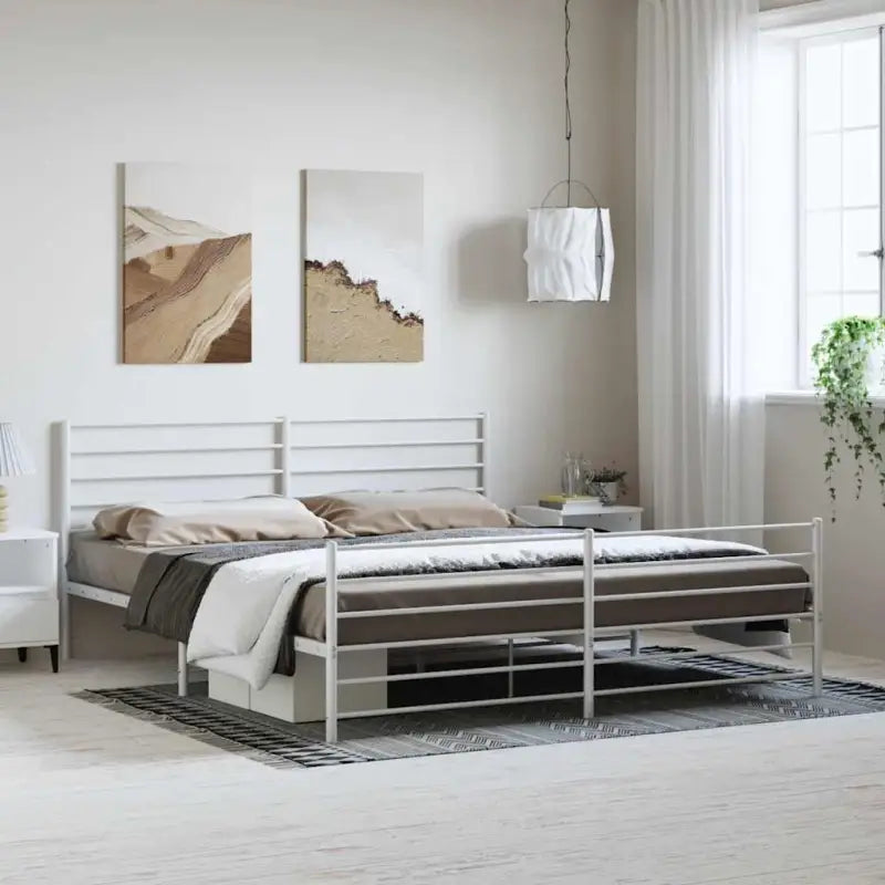 Robuust metalen latten bedframe met extra opbergruimte in klassiek design - Wit / 183 x 213 cm / met hoofdbord &