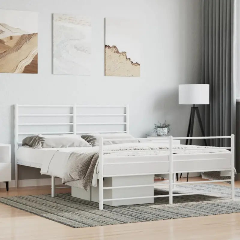 Robuust metalen latten bedframe met extra opbergruimte in klassiek design - Wit / 120 x 190 cm / met hoofdbord &