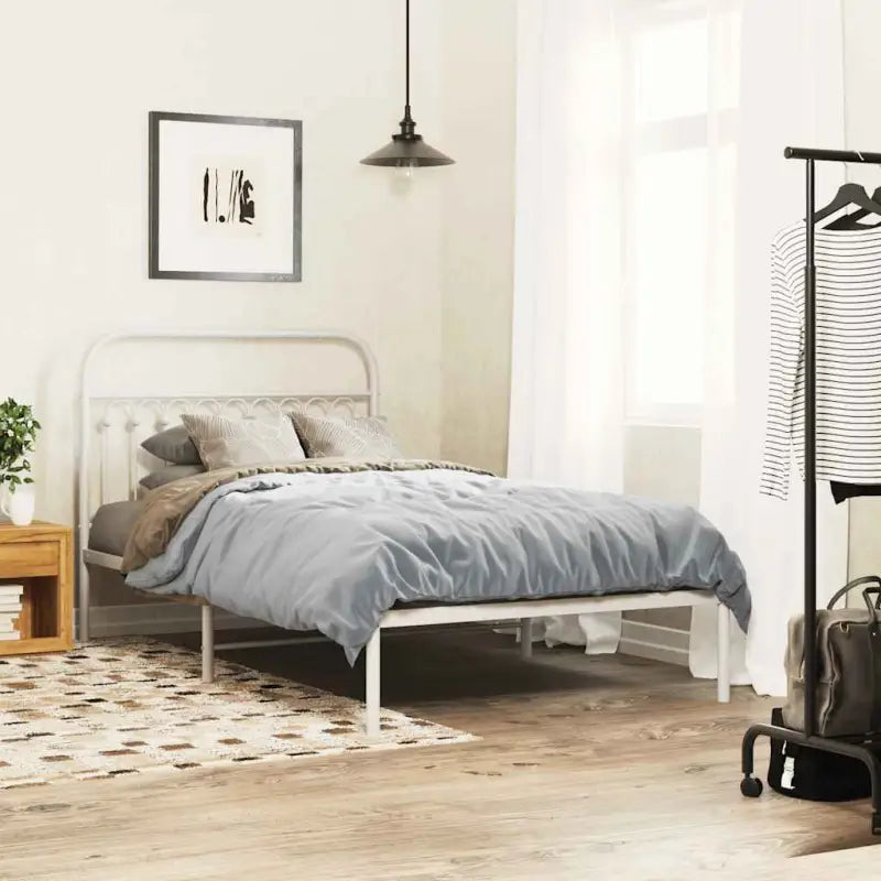Robuust metalen latten bedframe met extra opbergruimte - Wit / 107 x 203 cm / met hoofdbord - Bedden & bedframes