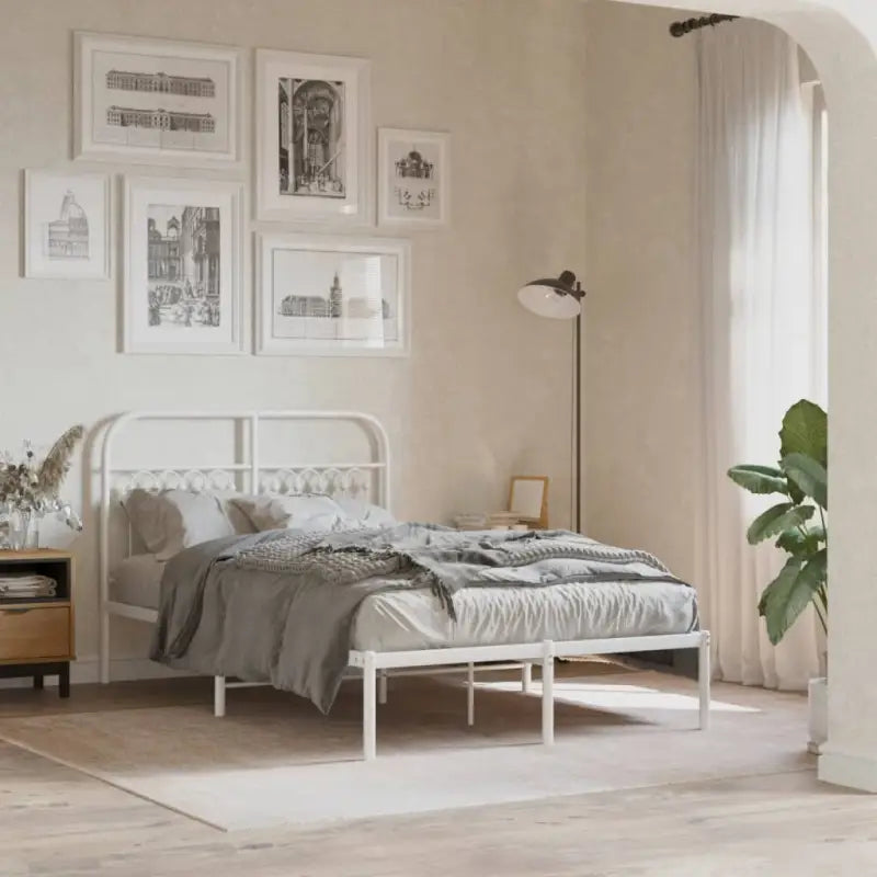 Robuust metalen latten bedframe met extra opbergruimte - Wit / 120 x 200 cm / met hoofdbord - Bedden & bedframes