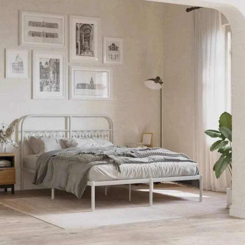 Robuust metalen latten bedframe met extra opbergruimte - Wit / 135 x 190 cm / met hoofdbord - Bedden & bedframes