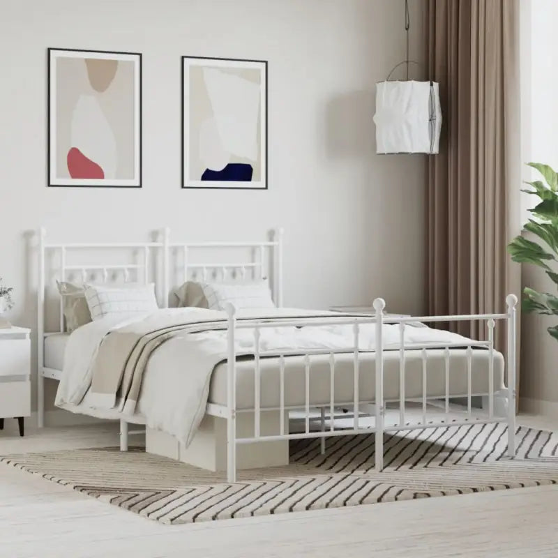Robuust metalen latten bedframe met extra opbergruimte - Wit / 140 x 190 cm / met hoofdbord & voetbord - Bedden &