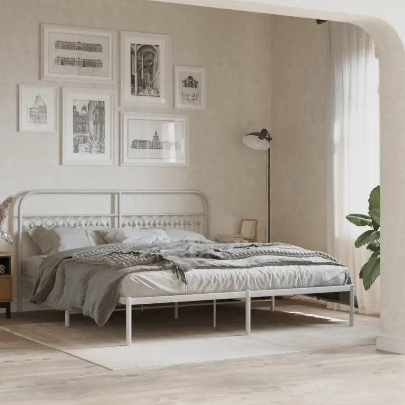 Robuust metalen latten bedframe met extra opbergruimte - Wit / 183 x 203 cm / met hoofdbord - Bedden & bedframes