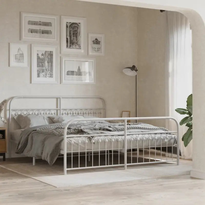 Robuust metalen latten bedframe met extra opbergruimte - Wit / 183 x 213 cm / met hoofdbord & voetbord - Bedden &