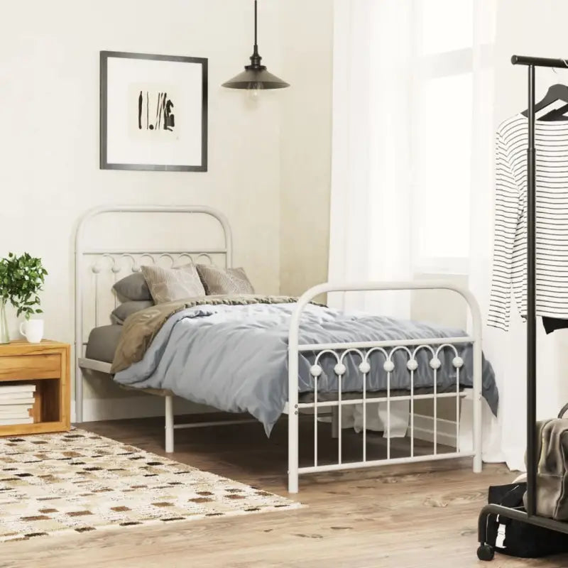 Robuust metalen latten bedframe met extra opbergruimte - Wit / 75 x 190 cm / met hoofdbord & voetbord - Bedden &