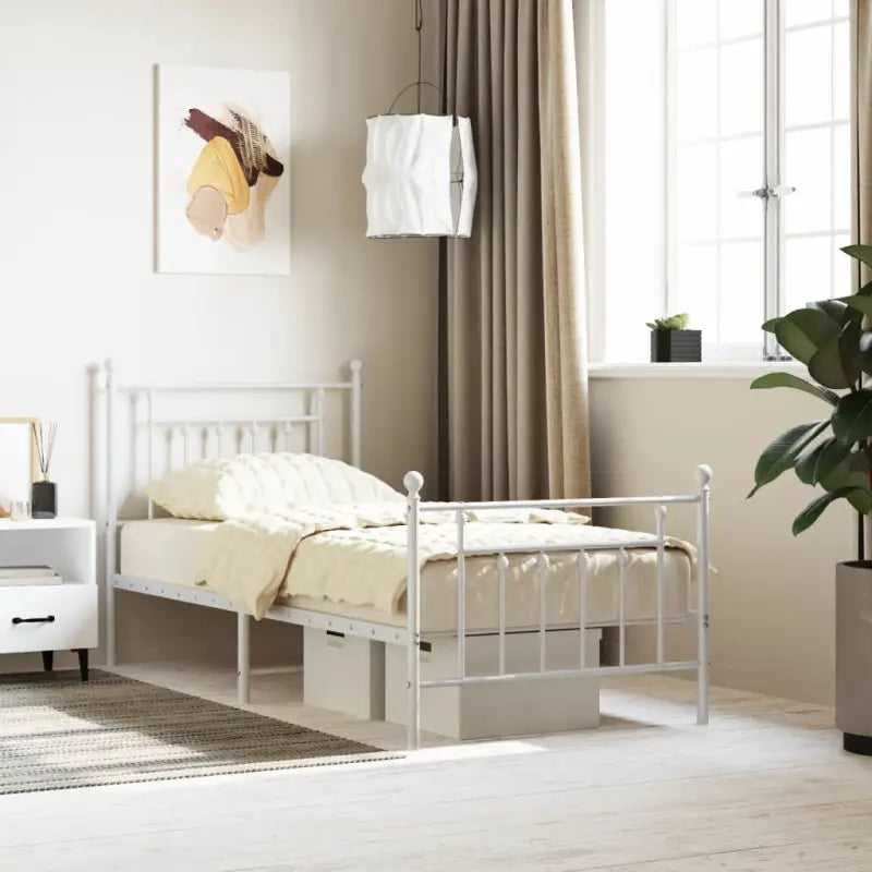 Robuust metalen latten bedframe met extra opbergruimte - Wit / 90 x 190 cm / met hoofdbord & voetbord - Bedden &