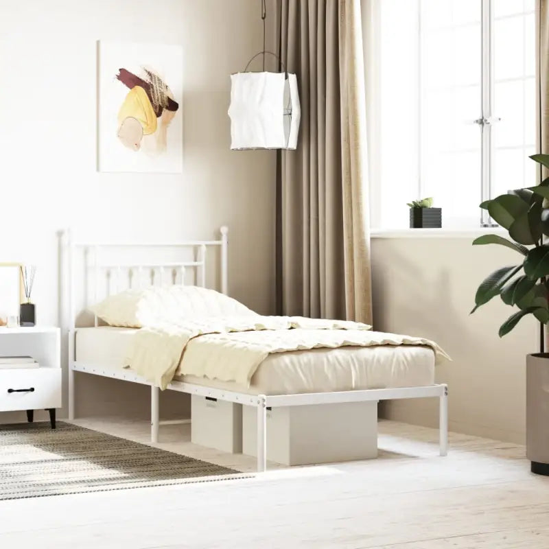 Robuust metalen latten bedframe met extra opbergruimte - Wit / 90 x 190 cm / met hoofdbord - Bedden & bedframes