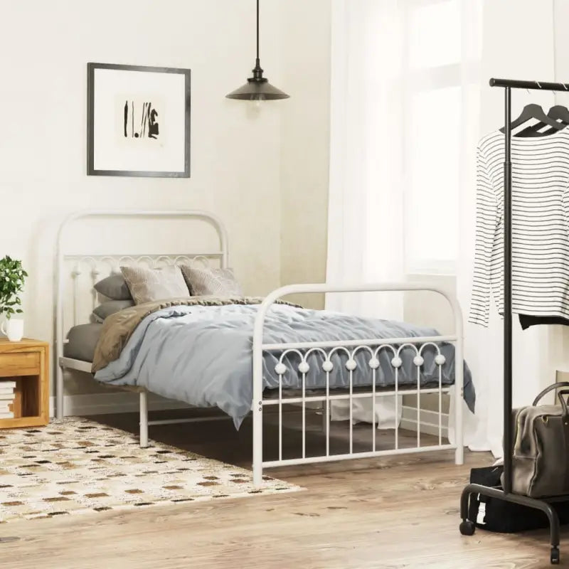 Robuust metalen latten bedframe met extra opbergruimte - Wit / 90 x 200 cm / met hoofdbord & voetbord - Bedden &