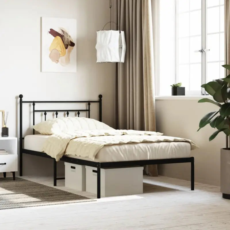 Robuust metalen latten bedframe met extra opbergruimte - Zwart / 107 x 203 cm / met hoofdbord - Bedden & bedframes