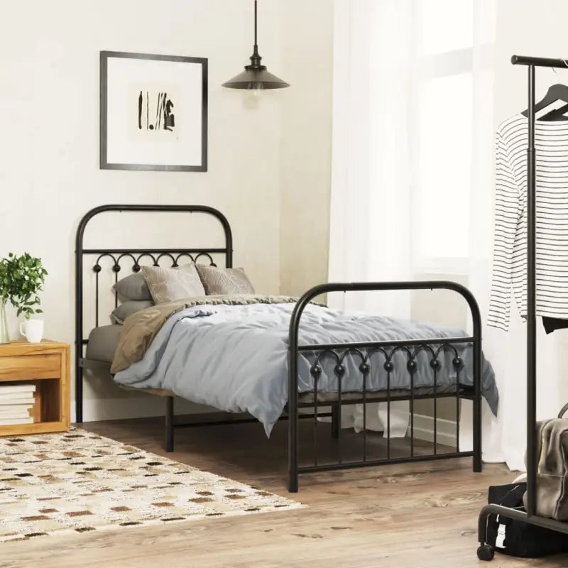 Robuust metalen latten bedframe met extra opbergruimte - Zwart / 75 x 190 cm / met hoofdbord & voetbord - Bedden &