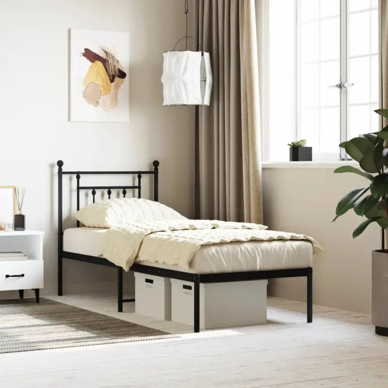Robuust metalen latten bedframe met extra opbergruimte - Zwart / 75 x 190 cm / met hoofdbord - Bedden & bedframes