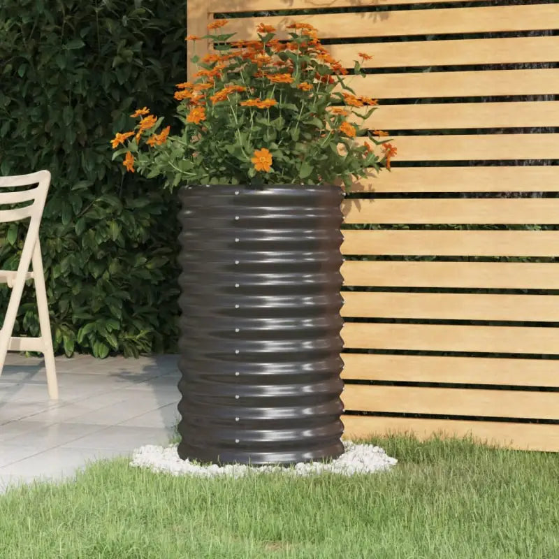 Robuuste Bloempot van Gepoedercoat Staal voor Tuin en Balkon - Antraciet / 40 x 40 x 68 cm / 1 - Bloempotten &