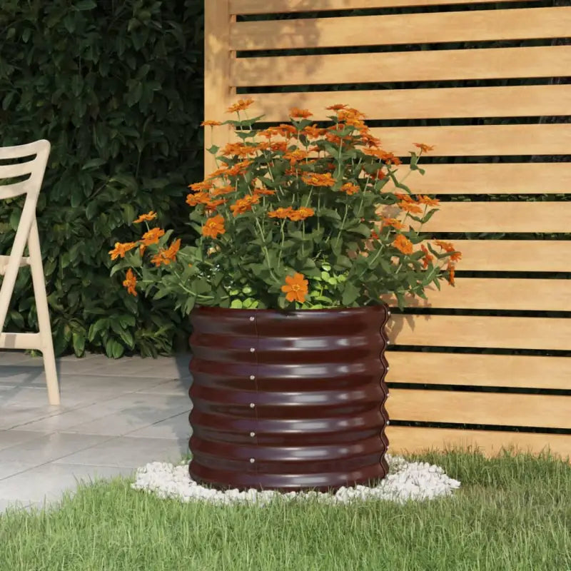 Robuuste Bloempot van Gepoedercoat Staal voor Tuin en Balkon - Bruin / 40 x 40 x 36 cm / 1 - Bloempotten & plantenbakken