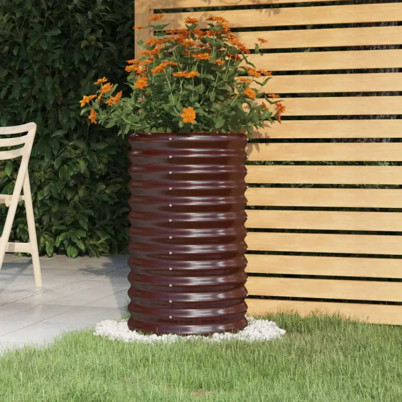 Robuuste Bloempot van Gepoedercoat Staal voor Tuin en Balkon - Bruin / 40 x 40 x 68 cm / 1 - Bloempotten & plantenbakken