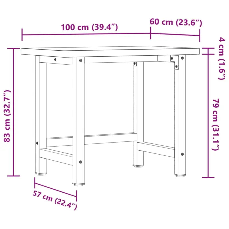 Robuuste Werkbank van massief acaciahout met groot werkgebied - Naturel / 100 x 60 x 83 cm / 1 - Werkbanken