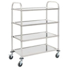 Roestvrijstalen keuken trolley voor serveren en transport op feestjes - 107 x 55 x 125 cm (4 laags) - Keukentrolleys