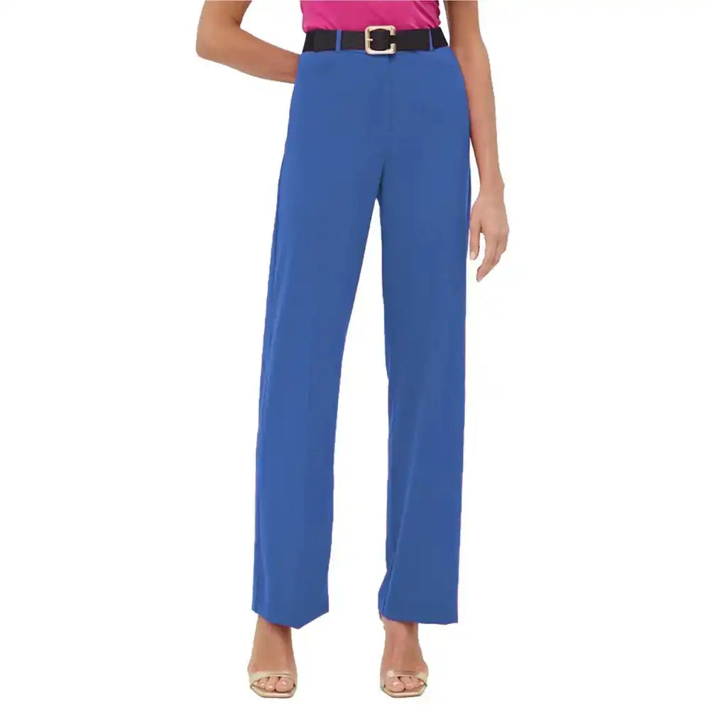 Royal blue high-waisted dress pants with straight-leg styling.