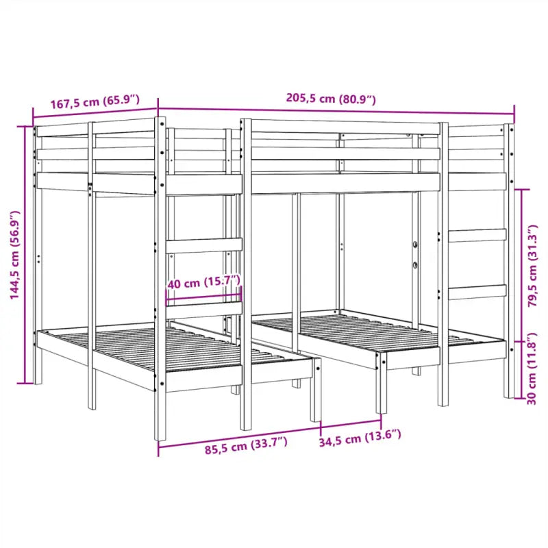Ruimtebesparende oplossing voor meerdere kinderen met massief grenenhout - Bedden & bedframes