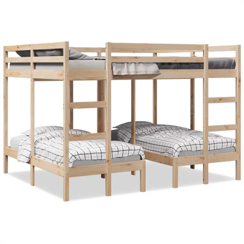 Ruimtebesparende oplossing voor meerdere kinderen met massief grenenhout - Naturel / 160 x 200/80 x 160 cm - Bedden &
