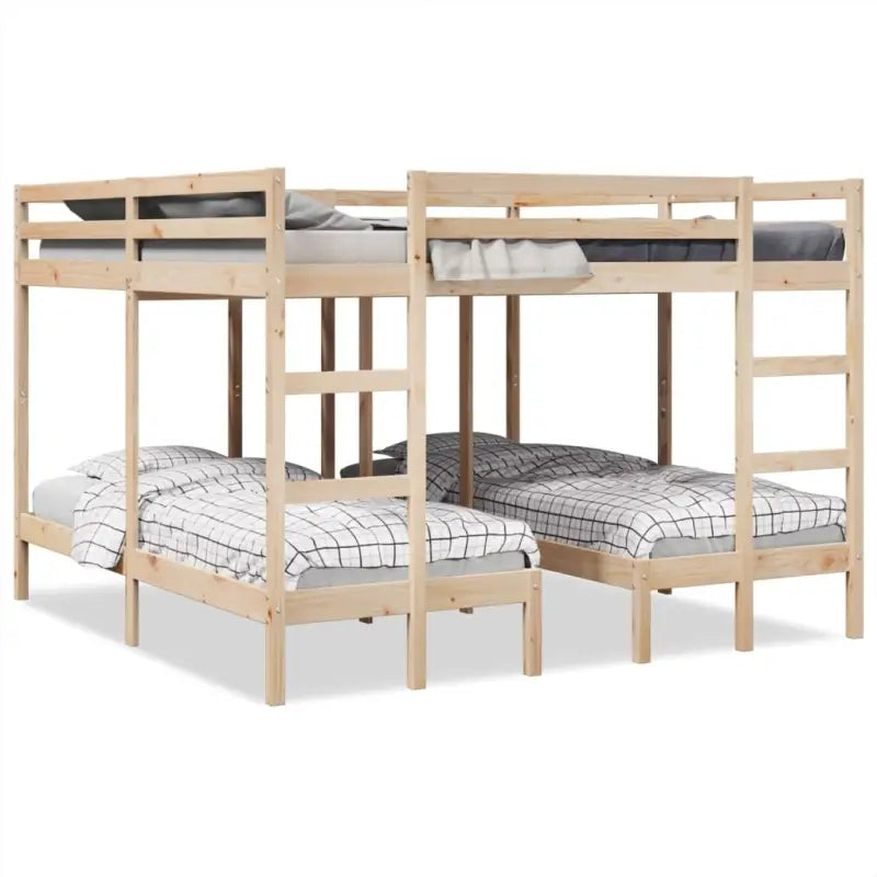 Ruimtebesparende oplossing voor meerdere kinderen met massief grenenhout - Naturel / 200 x 200/80 x 200 cm - Bedden &