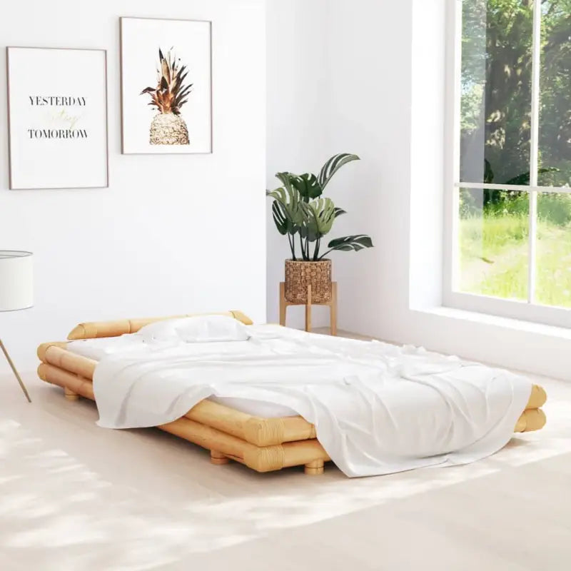 Rustieke stijl bedframe met etnische uitstraling en duurzame bamboe - Bruin / 120 x 200 cm - Bedden & bedframes