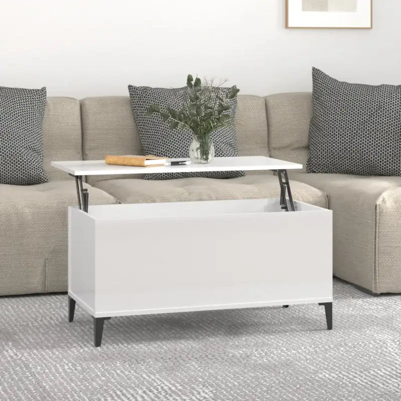 Salontafel Hoogglans Wit met Lift-Top in Bewerk Hout - Hoogglans wit / 1 / 90 cm - Salontafels