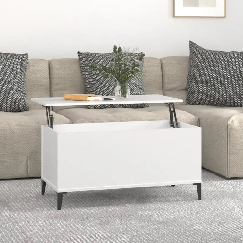 Salontafel Hoogglans Wit met Lift-Top in Bewerk Hout - Wit / 1 / 90 cm - Salontafels