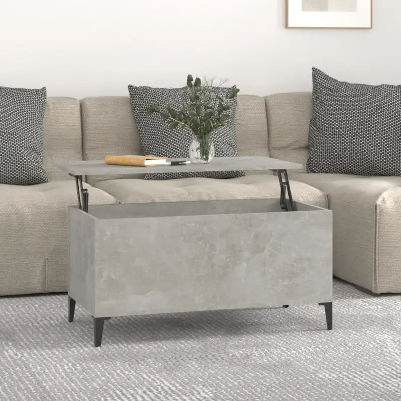 Salontafel Hoogglans Wit met Lift-Top in Bewerk Hout - Betongrijs / 1 / 90 cm - Salontafels