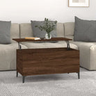 Salontafel Hoogglans Wit met Lift-Top in Bewerk Hout - bruin eikenkleur / 1 / 90 cm - Salontafels
