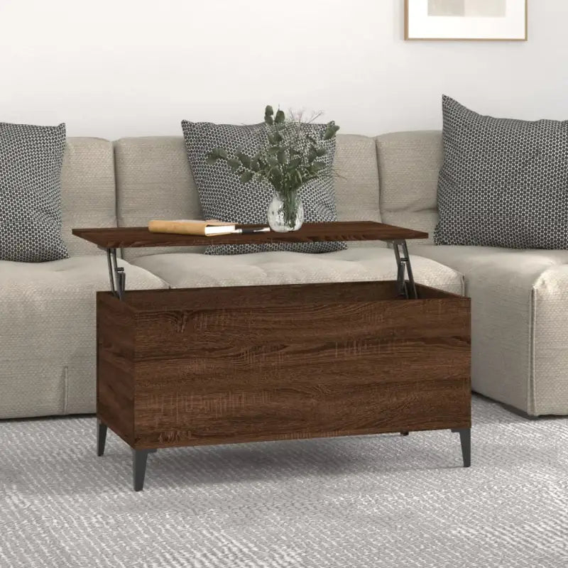 Salontafel Hoogglans Wit met Lift-Top in Bewerk Hout - bruin eikenkleur / 1 / 90 cm - Salontafels