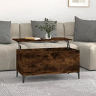Salontafel Hoogglans Wit met Lift-Top in Bewerk Hout - Gerookt eiken / 1 / 90 cm - Salontafels