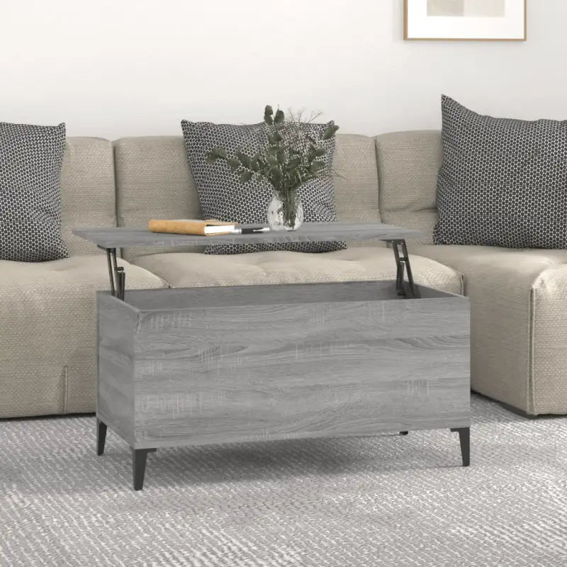 Salontafel Hoogglans Wit met Lift-Top in Bewerk Hout - Grijs sonoma / 1 / 90 cm - Salontafels