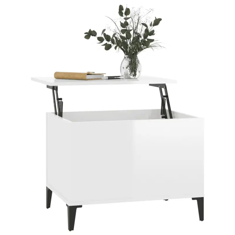 Salontafel Hoogglans Wit met Lift-Top in Bewerk Hout - Salontafels