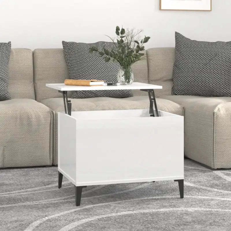 Salontafel Hoogglans Wit met Lift-Top in Bewerk Hout - Salontafels