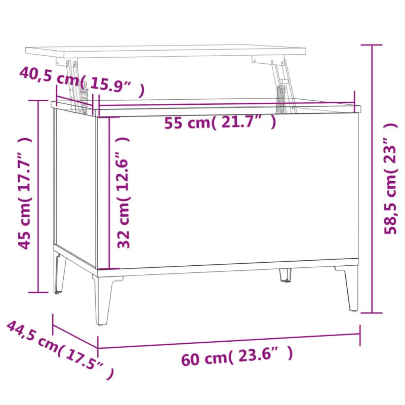 Salontafel Hoogglans Wit met Lift-Top in Bewerk Hout - Salontafels