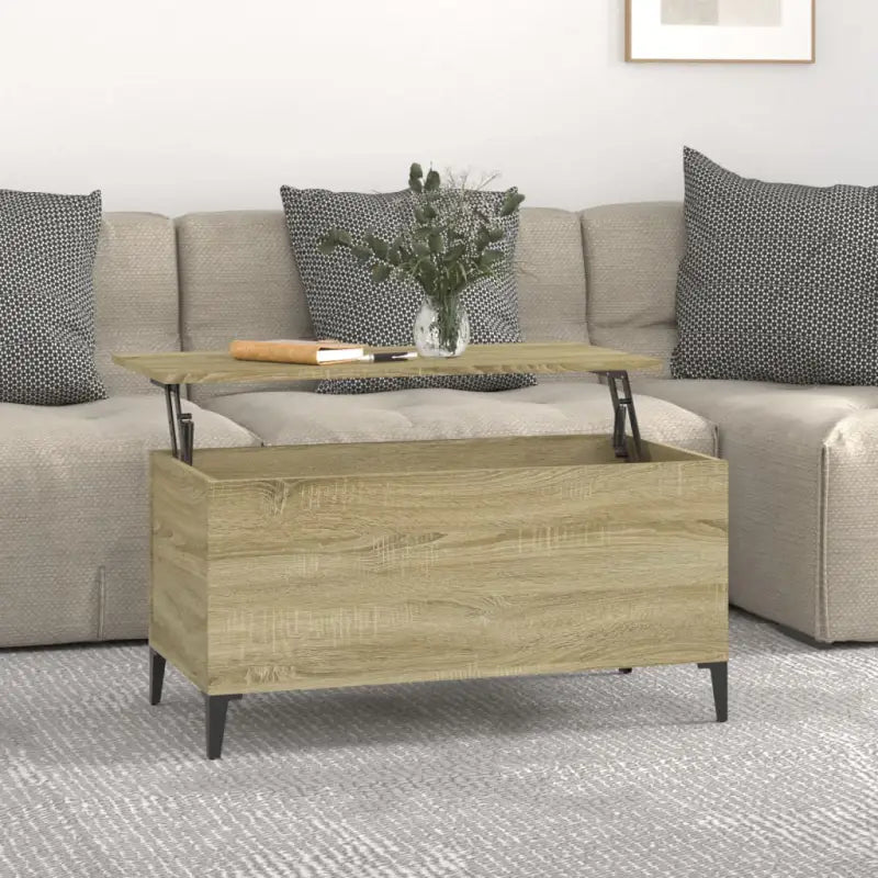 Salontafel Hoogglans Wit met Lift-Top in Bewerk Hout - Sonoma eiken / 1 / 90 cm - Salontafels