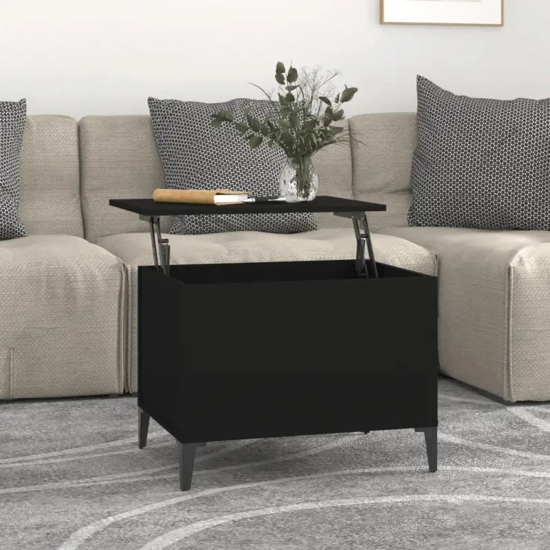 Salontafel Hoogglans Wit met Lift-Top in Bewerk Hout - Zwart / 1 / 60 cm - Salontafels