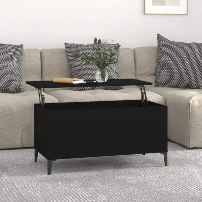 Salontafel Hoogglans Wit met Lift-Top in Bewerk Hout - Zwart / 1 / 90 cm - Salontafels