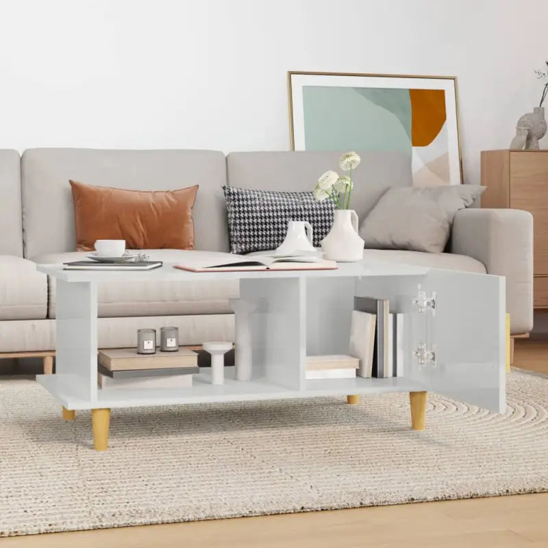 Salontafel in hoogglans wit met bewerkt hout voor een elegante woonkamer - Salontafels