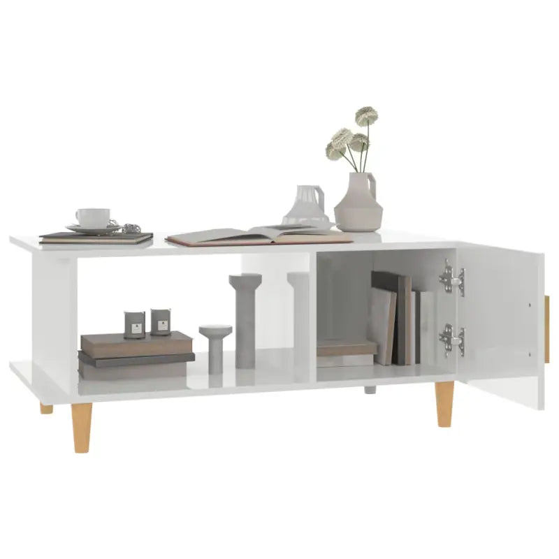 Salontafel in hoogglans wit met bewerkt hout voor een elegante woonkamer - Salontafels