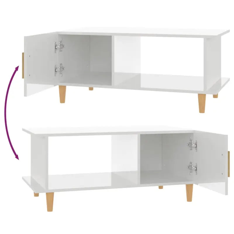 Salontafel in hoogglans wit met bewerkt hout voor een elegante woonkamer - Salontafels