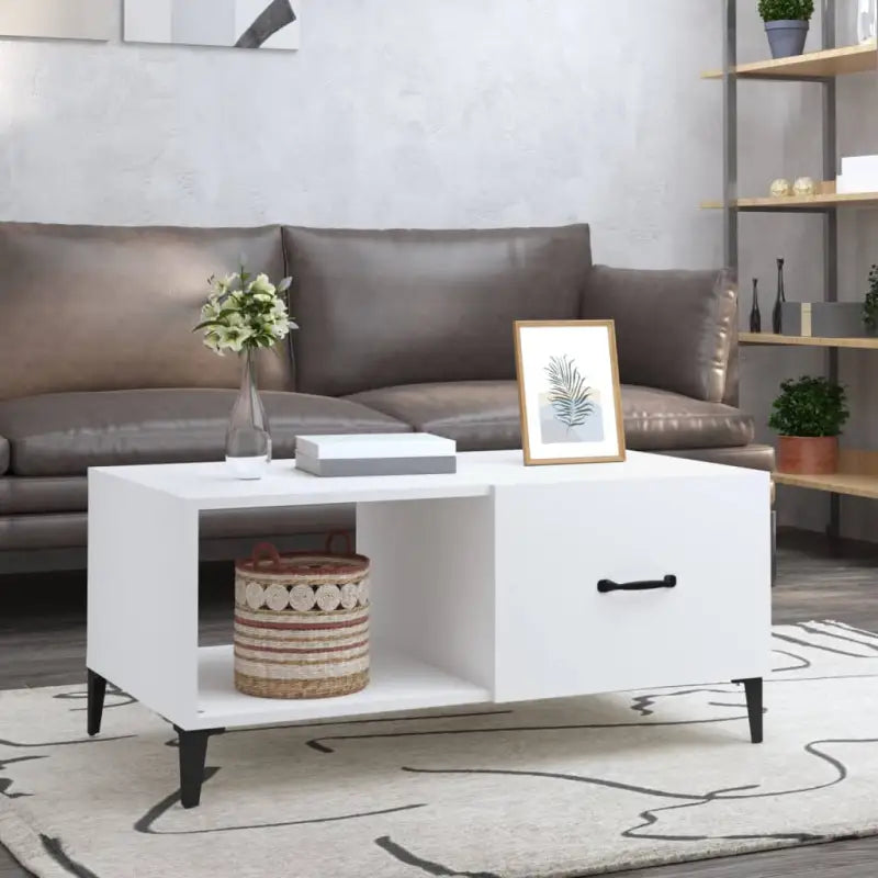 Salontafel in hoogglans wit met bewerkt hout voor een stijlvolle look - Wit / 1 - Salontafels