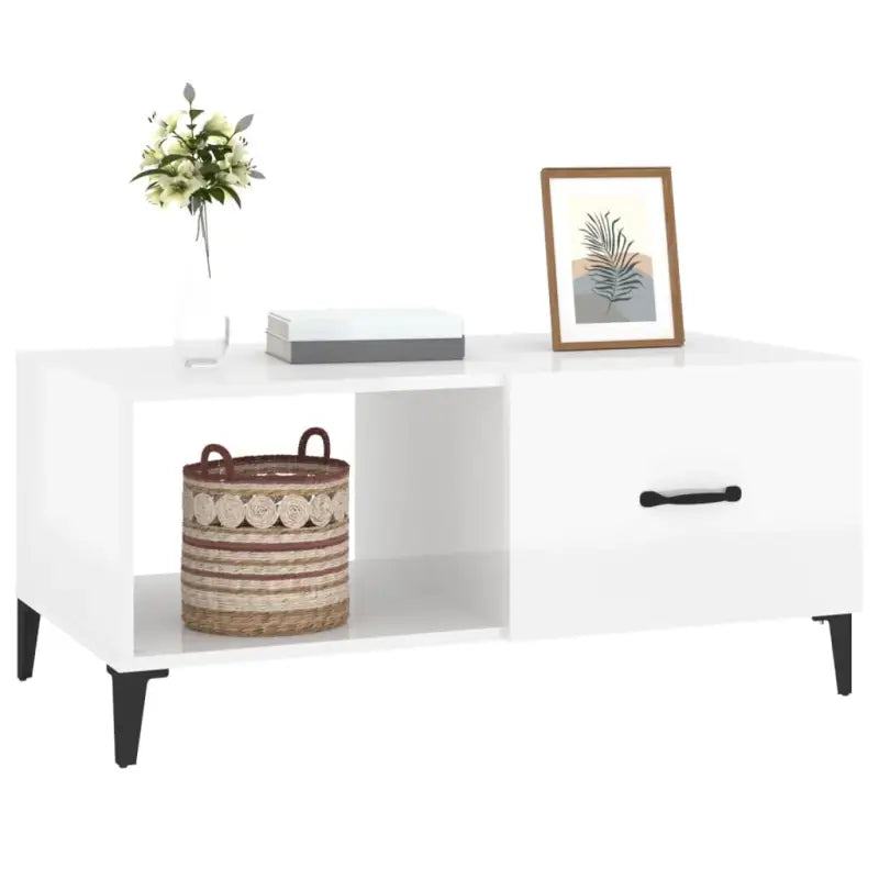 Salontafel in hoogglans wit met bewerkt hout voor een stijlvolle look - Salontafels