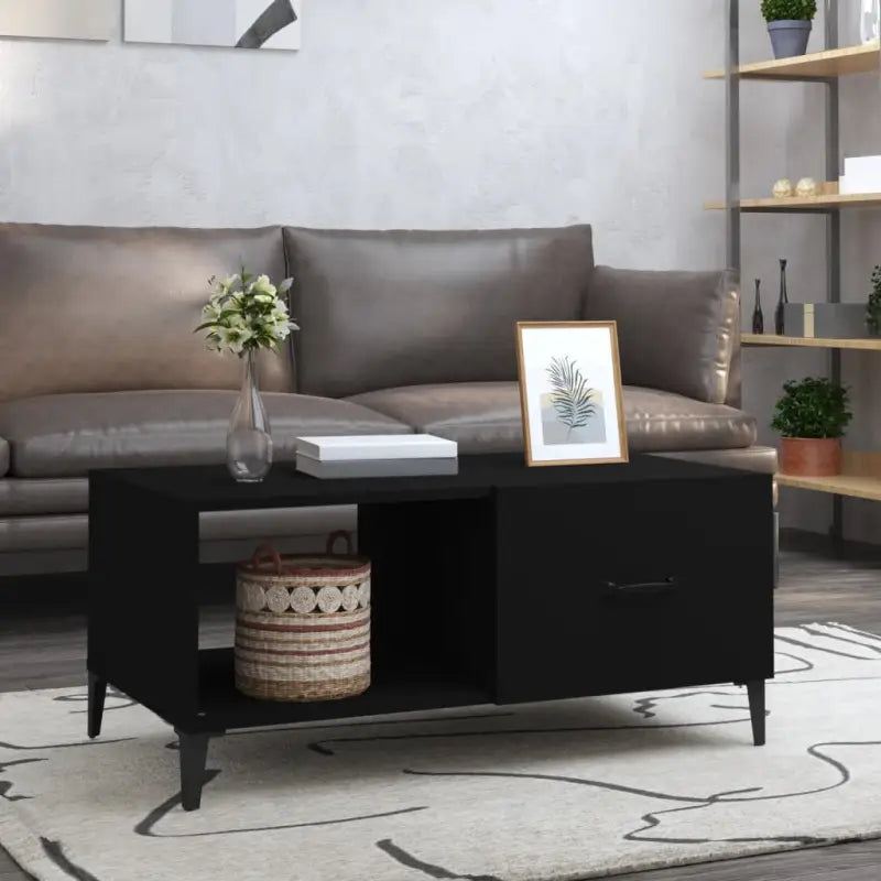 Salontafel in hoogglans wit met bewerkt hout voor een stijlvolle look - Zwart / 1 - Salontafels