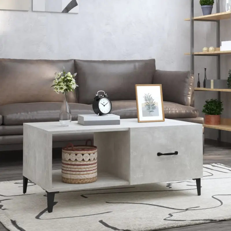 Salontafel in hoogglans wit met bewerkt hout voor een stijlvolle look - Betongrijs / 1 - Salontafels