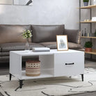 Salontafel in hoogglans wit met bewerkt hout voor een stijlvolle look - Hoogglans wit / 1 - Salontafels