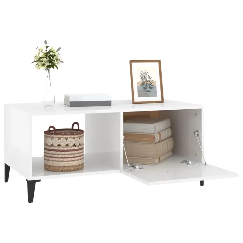 Salontafel in hoogglans wit met bewerkt hout voor een stijlvolle look - Salontafels